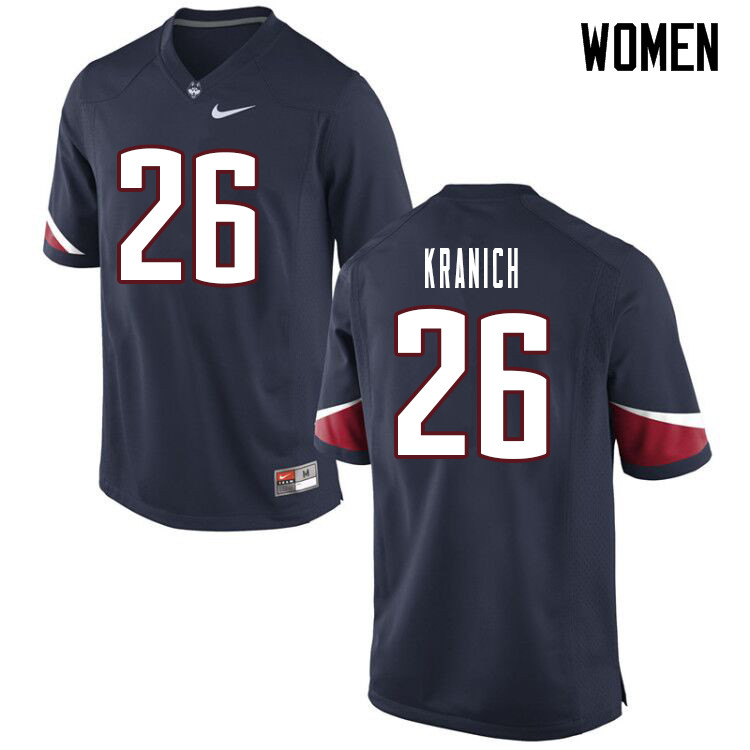 Women #26 Cameron Kranich Uconn Huskies College Football Jerseys Sale-Navy